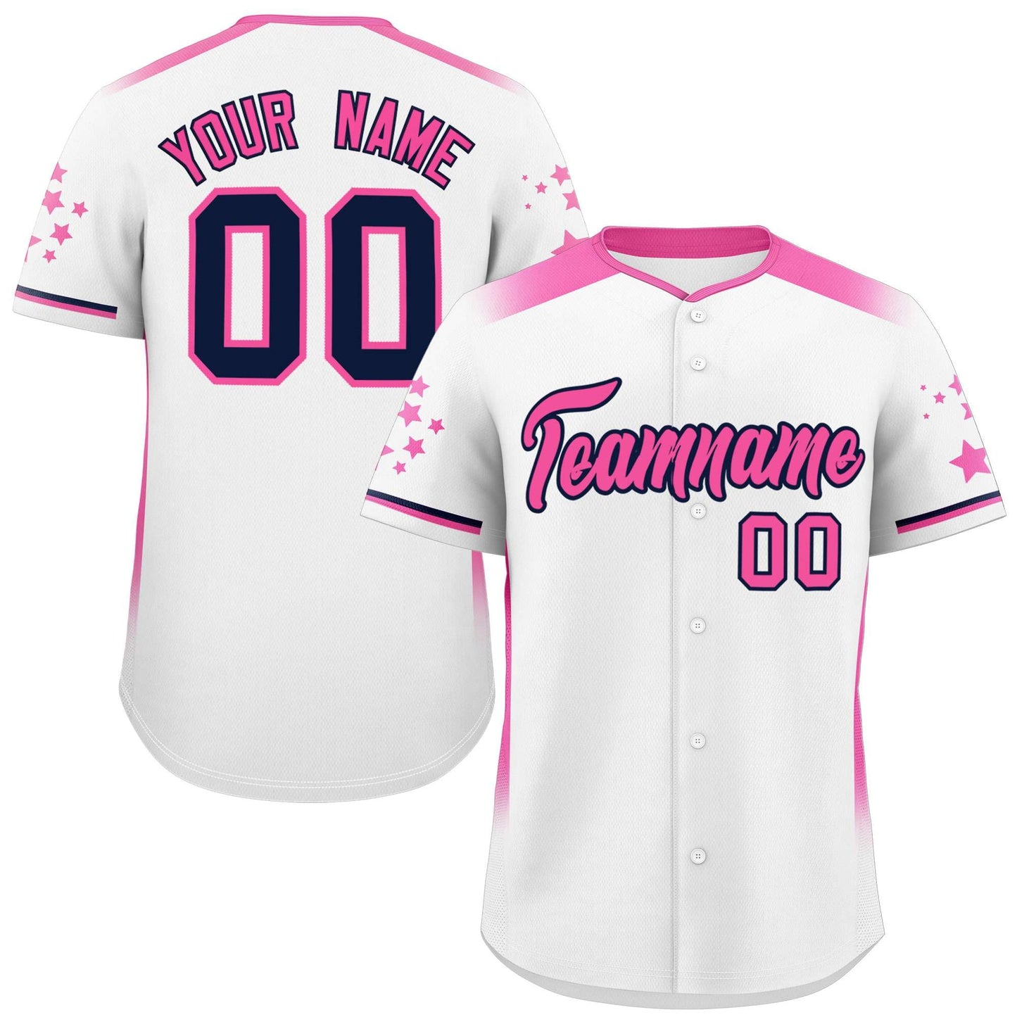 Custom White Pink Gradient Side Personalized Star Pattern Authentic Baseball Jersey