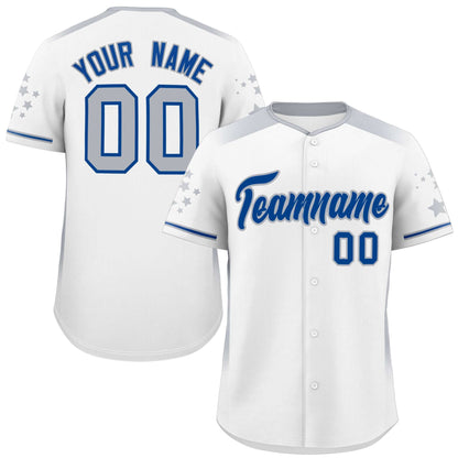 Custom White Gray Gradient Side Personalized Star Pattern Authentic Baseball Jersey