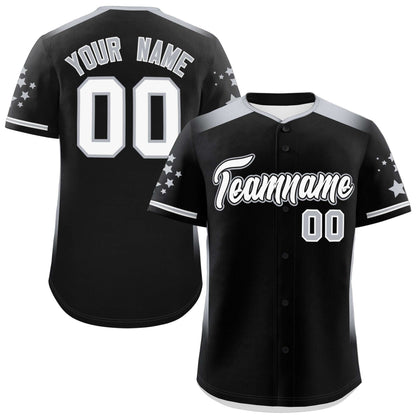 Custom Black Gray Gradient Side Personalized Star Pattern Authentic Baseball Jersey