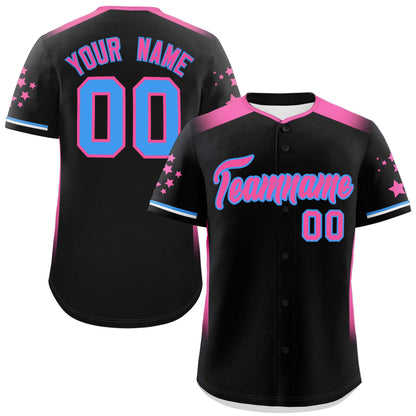 Custom Black Pink Gradient Side Personalized Star Pattern Authentic Baseball Jersey