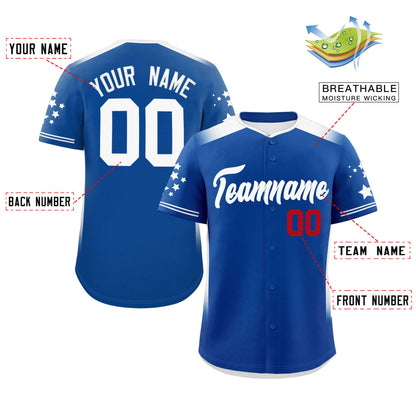 Custom Royal White Gradient Side Personalized Star Pattern Authentic Baseball Jersey