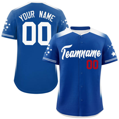 Custom Royal White Gradient Side Personalized Star Pattern Authentic Baseball Jersey