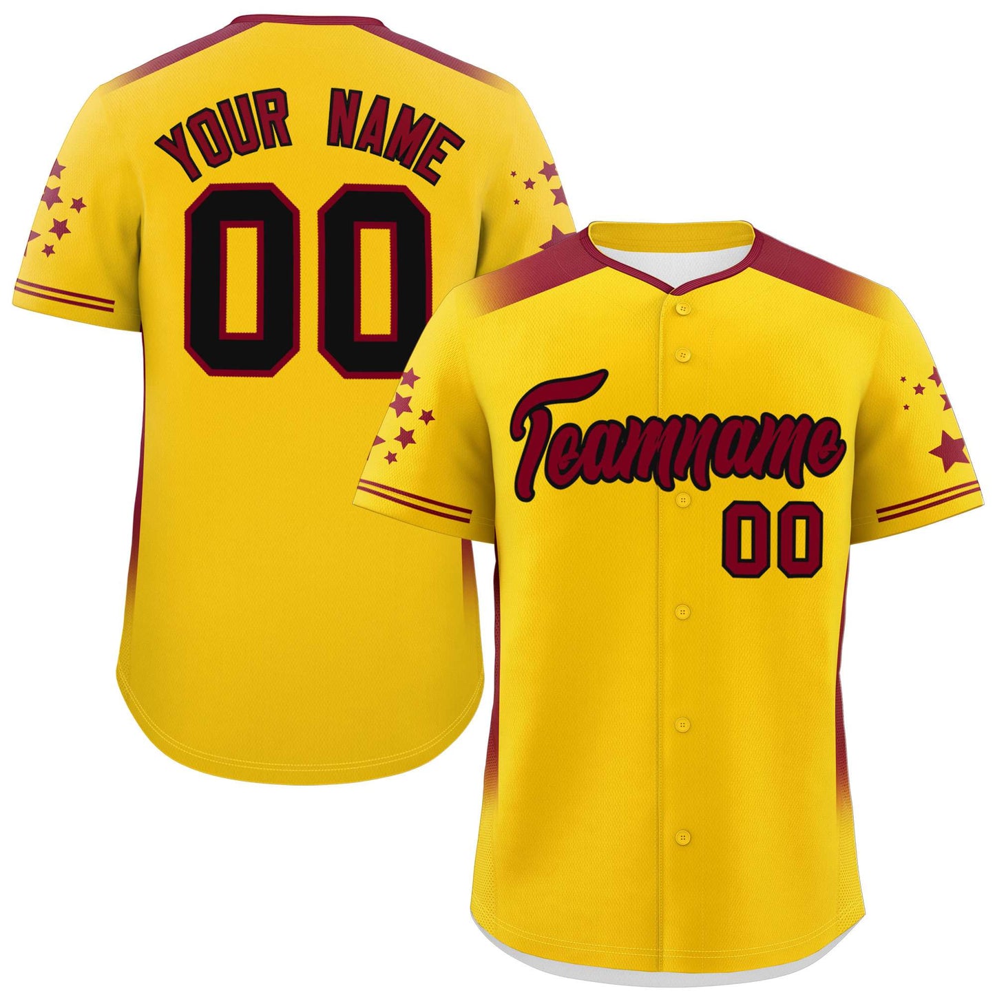 Custom Gold Crimson Gradient Side Personalized Star Pattern Authentic Baseball Jersey