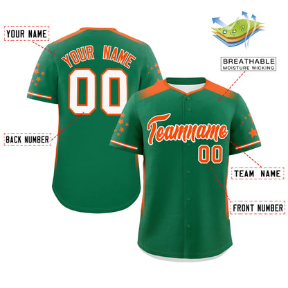 Custom Kelly Green Orange Gradient Side Personalized Star Pattern Authentic Baseball Jersey