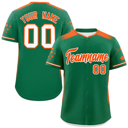 Custom Kelly Green Orange Gradient Side Personalized Star Pattern Authentic Baseball Jersey