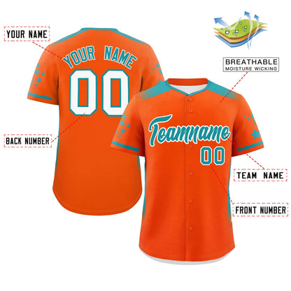 Custom Orange Aqua Gradient Side Personalized Star Pattern Authentic Baseball Jersey