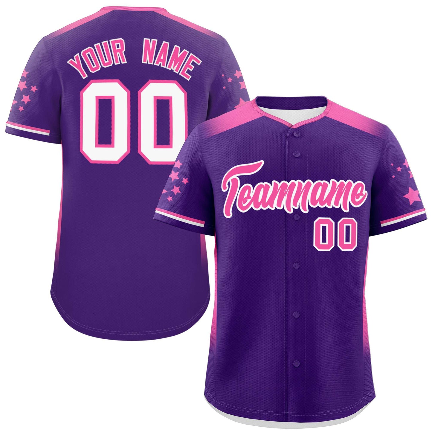 Custom Purple Pink Gradient Side Personalized Star Pattern Authentic Baseball Jersey