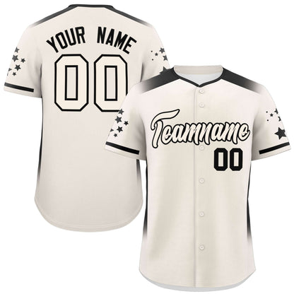 Custom Cream Black Gradient Side Personalized Star Pattern Authentic Baseball Jersey