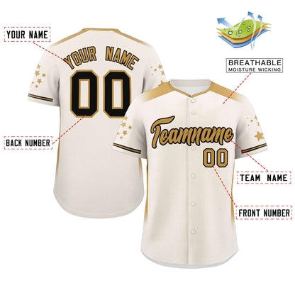 Custom Cream Old Gold Gradient Side Personalized Star Pattern Authentic Baseball Jersey