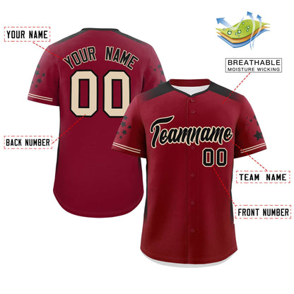 Custom Crimson Black Gradient Side Personalized Star Pattern Authentic Baseball Jersey