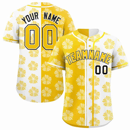 Custom Gold White Split Fashion Flower Graffiti Pattern Authentic Baseball Jersey