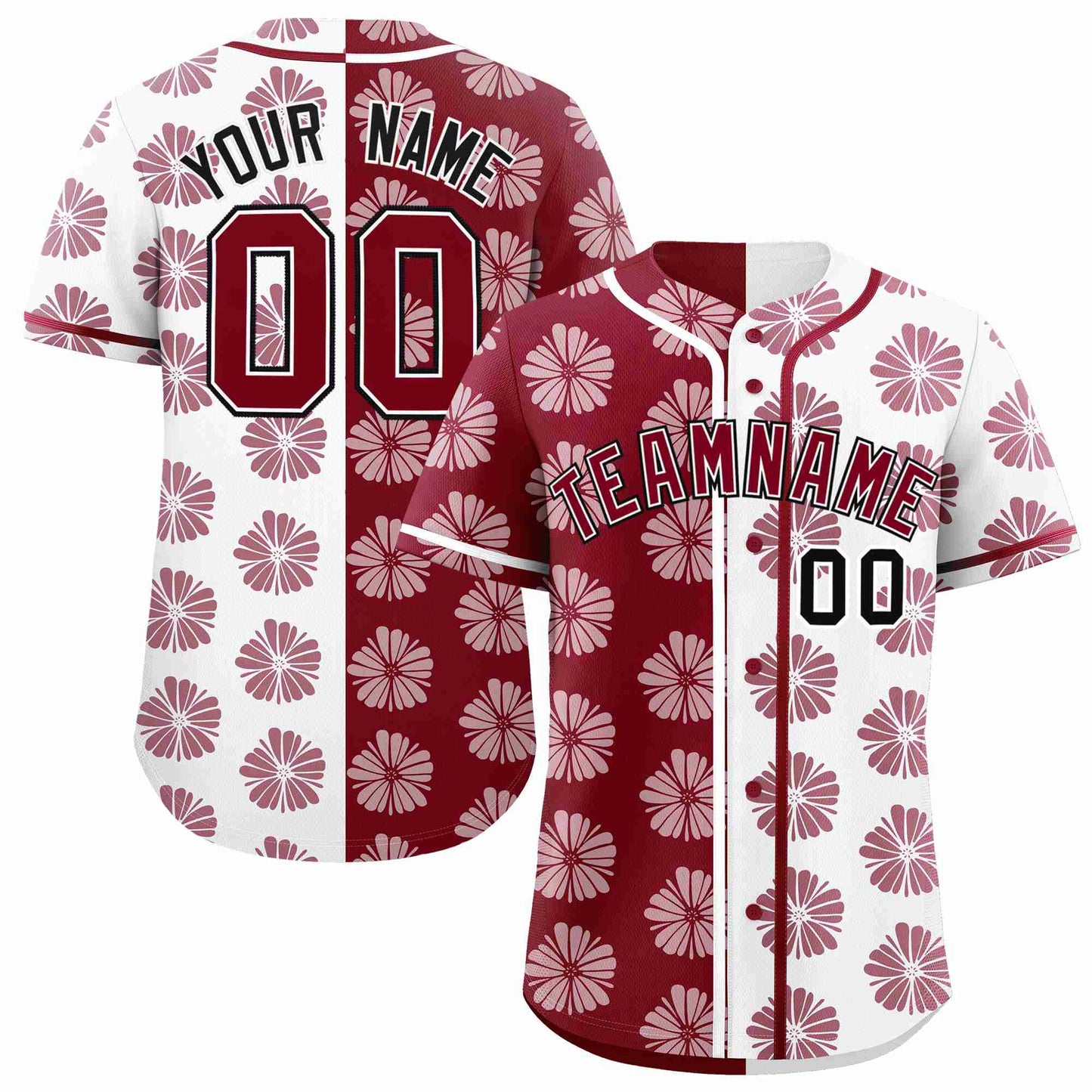 Custom Crimson White Split Fashion Flower Graffiti Pattern Authentic Baseball Jersey