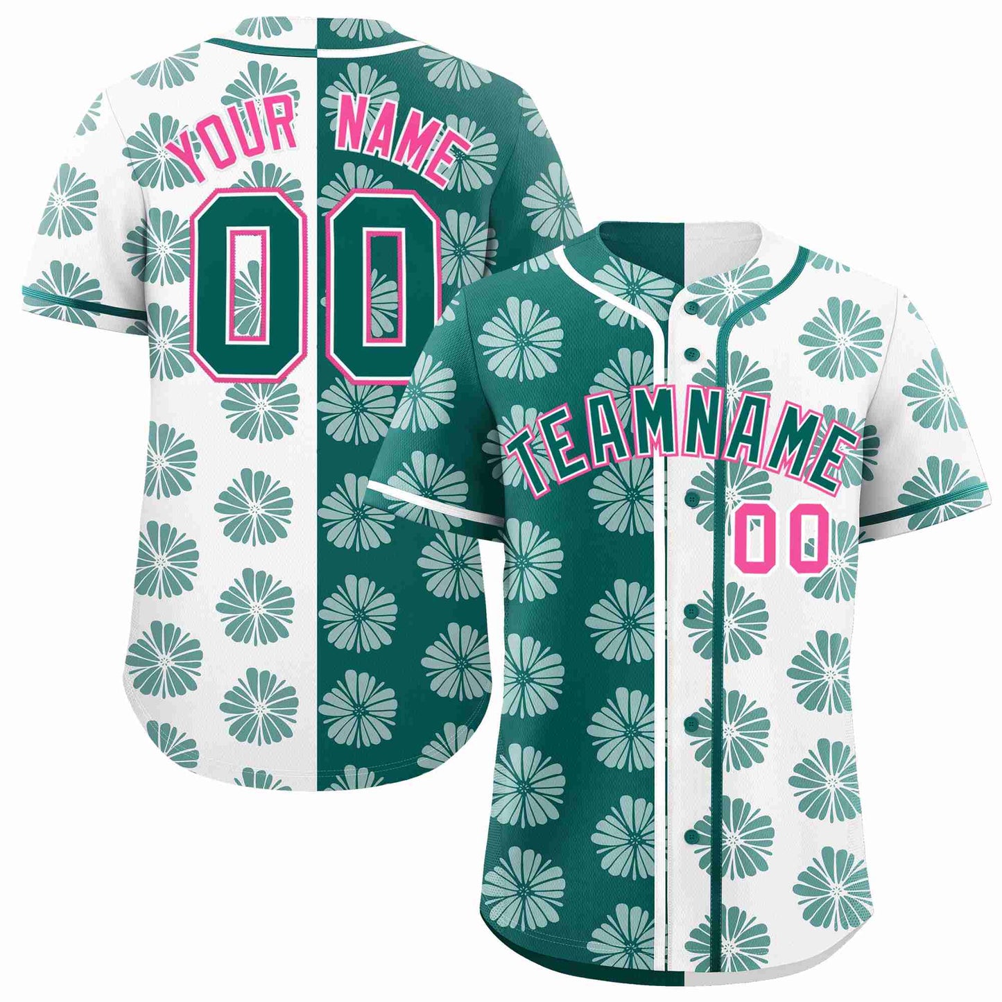 Custom Aqua White Split Fashion Flower Graffiti Pattern Authentic Baseball Jersey