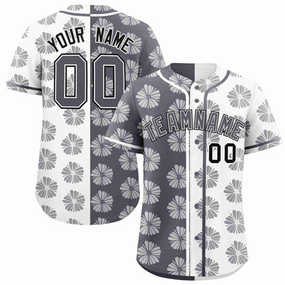 Custom Dark Gray White Split Fashion Flower Graffiti Pattern Authentic Baseball Jersey