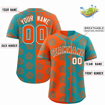 Custom Orange Aqua Split Fashion Flower Graffiti Pattern Authentic Baseball Jersey