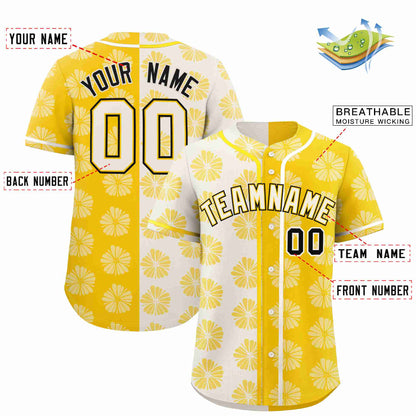 Custom Cream Gold Split Fashion Flower Graffiti Pattern Authentic Baseball Jersey