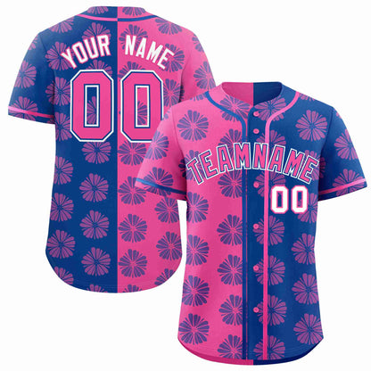 Custom Pink Royal Split Fashion Flower Graffiti Pattern Authentic Baseball Jersey