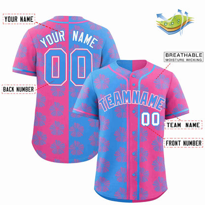 Custom Powder Blue Pink Split Fashion Flower Graffiti Pattern Authentic Baseball Jersey