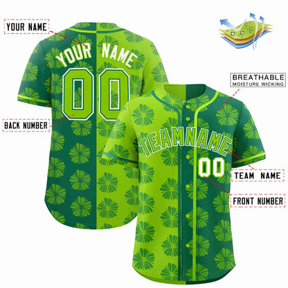 Custom Neon Green Kelly Green Split Fashion Flower Graffiti Pattern Authentic Baseball Jersey