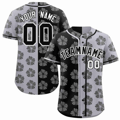 Custom Black Light Gray Split Fashion Flower Graffiti Pattern Authentic Baseball Jersey