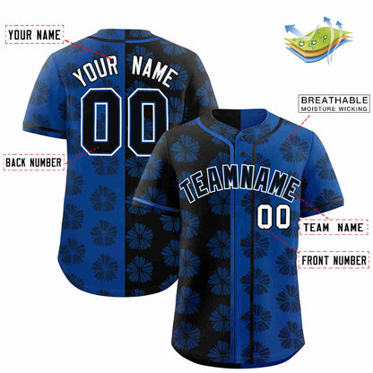 Custom Black Royal Split Fashion Flower Graffiti Pattern Authentic Baseball Jersey