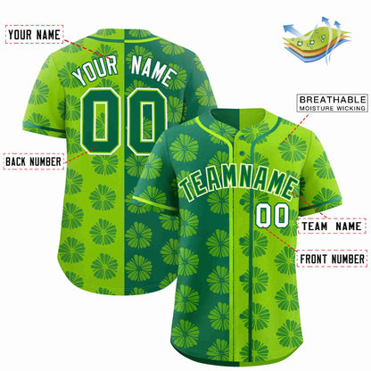 Custom Kelly Green Neon Green Split Fashion Flower Graffiti Pattern Authentic Baseball Jersey