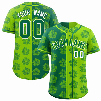 Custom Kelly Green Neon Green Split Fashion Flower Graffiti Pattern Authentic Baseball Jersey