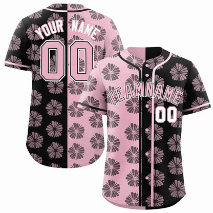 Custom Light Pink Black Split Fashion Flower Graffiti Pattern Authentic Baseball Jersey