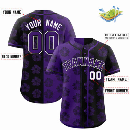 Custom Purple Black Split Fashion Flower Graffiti Pattern Authentic Baseball Jersey