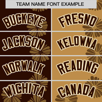 Custom Brown Old Gold Split Fashion Flower Graffiti Pattern Authentic Baseball Jersey