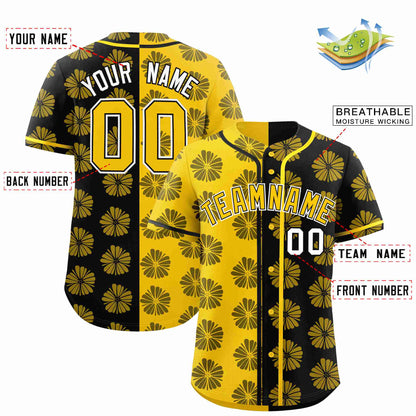 Custom Gold Black Split Fashion Flower Graffiti Pattern Authentic Baseball Jersey