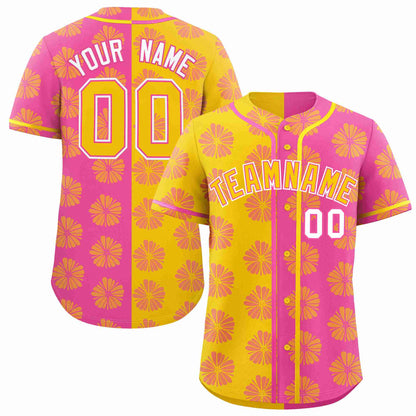 Custom Gold Pink Split Fashion Flower Graffiti Pattern Authentic Baseball Jersey