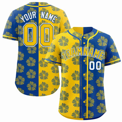 Custom Gold Royal Split Fashion Flower Graffiti Pattern Authentic Baseball Jersey