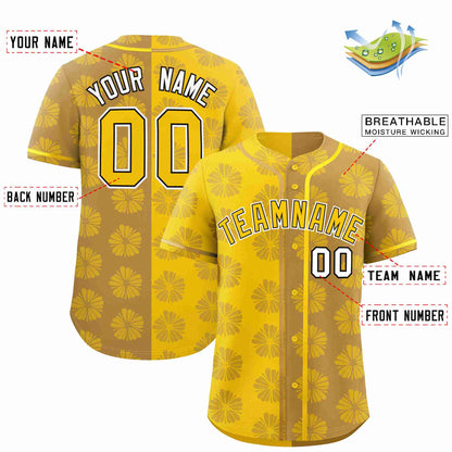 Custom Gold Old Gold Split Fashion Flower Graffiti Pattern Authentic Baseball Jersey