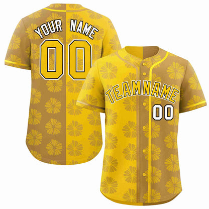 Custom Gold Old Gold Split Fashion Flower Graffiti Pattern Authentic Baseball Jersey