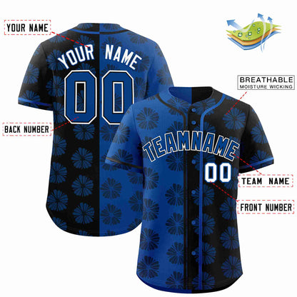 Custom Royal Black Split Fashion Flower Graffiti Pattern Authentic Baseball Jersey