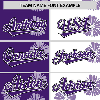 Custom Purple White Split Fashion Flower Graffiti Pattern Authentic Baseball Jersey