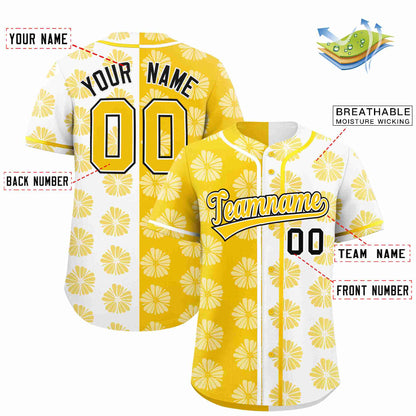 Custom Gold White Split Fashion Flower Graffiti Pattern Authentic Baseball Jersey