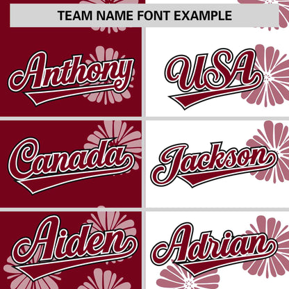 Custom Crimson White Split Fashion Flower Graffiti Pattern Authentic Baseball Jersey