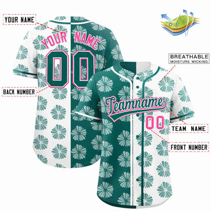 Custom Aqua White Split Fashion Flower Graffiti Pattern Authentic Baseball Jersey