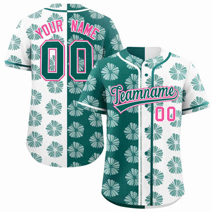 Custom Aqua White Split Fashion Flower Graffiti Pattern Authentic Baseball Jersey