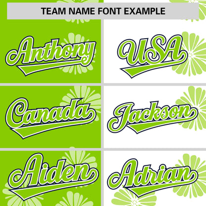 Custom Neon Green White Split Fashion Flower Graffiti Pattern Authentic Baseball Jersey