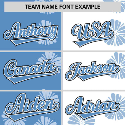 Custom Light Blue White Split Fashion Flower Graffiti Pattern Authentic Baseball Jersey