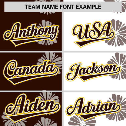 Custom Brown White Split Fashion Flower Graffiti Pattern Authentic Baseball Jersey