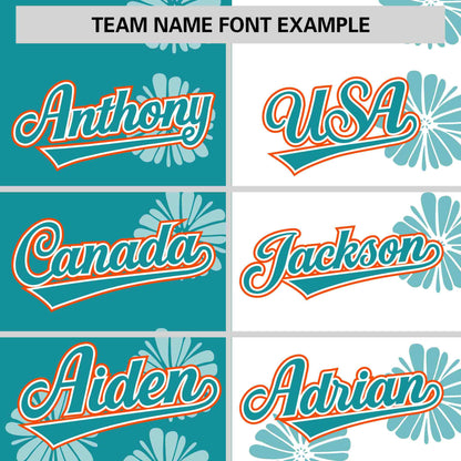 Custom Aqua White Split Fashion Flower Graffiti Pattern Authentic Baseball Jersey