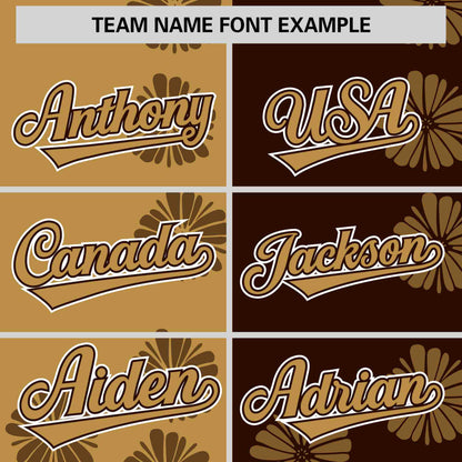 Custom Old Gold Brown Split Fashion Flower Graffiti Pattern Authentic Baseball Jersey