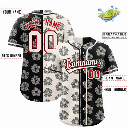 Custom Cream Black Split Fashion Flower Graffiti Pattern Authentic Baseball Jersey