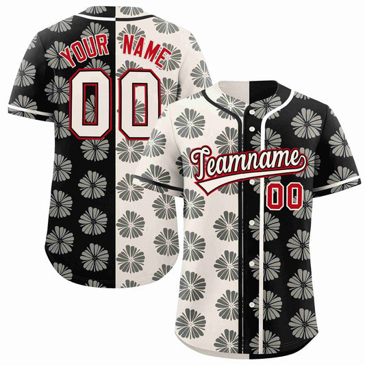 Custom Cream Black Split Fashion Flower Graffiti Pattern Authentic Baseball Jersey