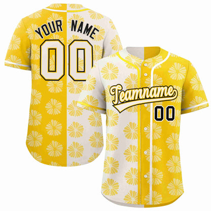 Custom Cream Gold Split Fashion Flower Graffiti Pattern Authentic Baseball Jersey