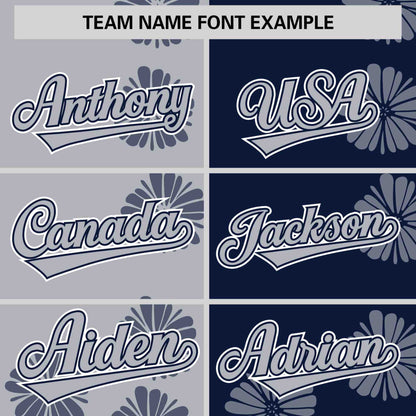 Custom Light Gray Navy Split Fashion Flower Graffiti Pattern Authentic Baseball Jersey